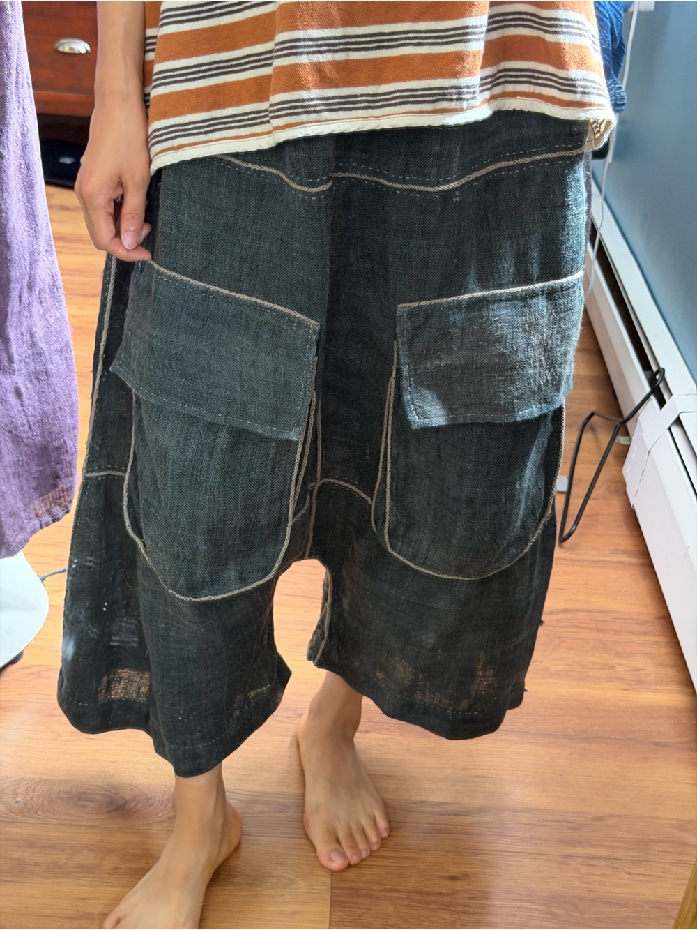 NEW Handmade in Thailand Boho Oversized Cargo Linen  Plant dye